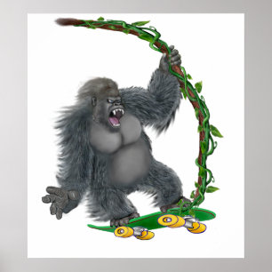 PÓSTER GORILA DE SKATEBORD