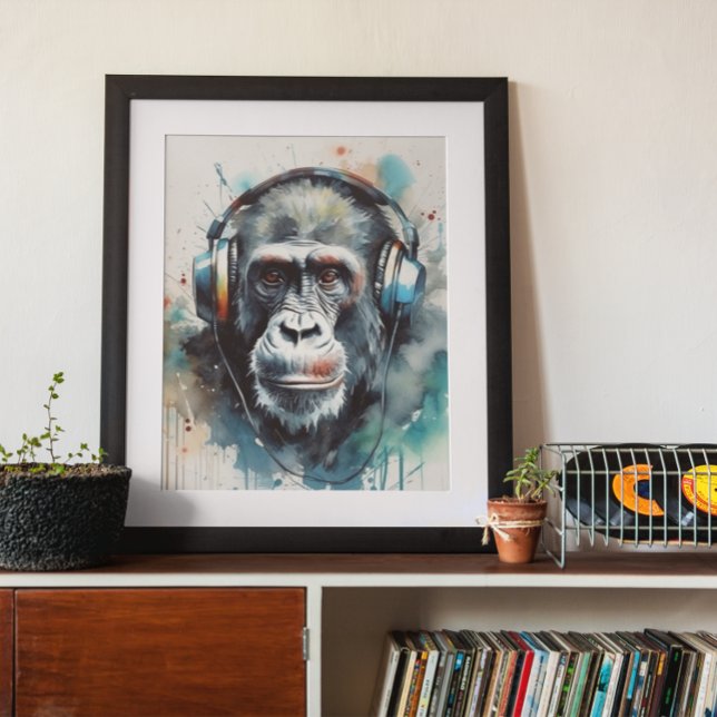 Póster Gorila escuchando audífonos (Subido por el creador)