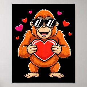Póster Gorila genial sosteniendo corazón valentín simio n