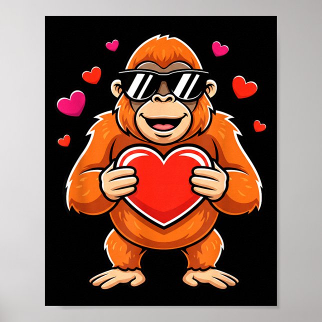 Póster Gorila genial sosteniendo corazón valentín simio n (Frente)