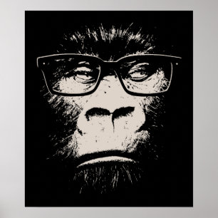 Póster Gorila Hipster Con Vidrios