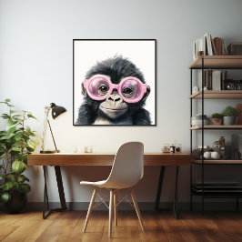 Póster Gorila pequeño con Poster de anteojos rosados