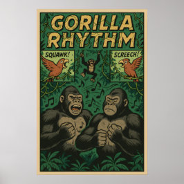 Póster Gorila Rhythm Jungle Comic - Vida silvestre musica