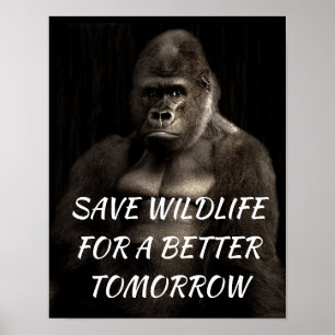 Póster Gorila, salva la vida silvestre para un futuro mej