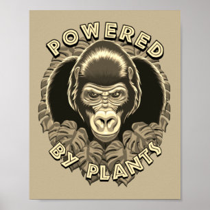 Póster Gorila Vegan - Alimentado Por Cita De Plantas