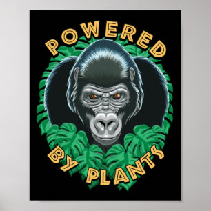 Póster Gorila Vegan - Alimentado Por Cita De Plantas