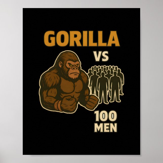 Póster Gorila vs 100 hombres batalla épica (Frente)