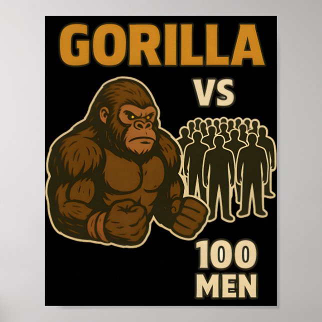 Póster Gorila vs 100 hombres batalla épica (Frente)