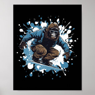Póster Gorilla Animal Snowboard Deportes Snowboard