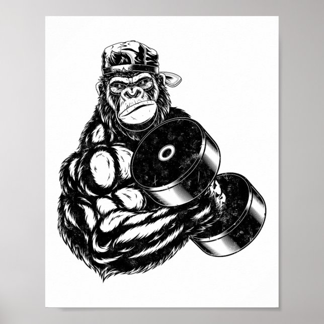Póster Gorilla Bodybuilder Gym Weightlifting Tee Workout  (Frente)