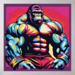 Póster Gorilla Bodybuilder Lifter Pop Art Personalizado<br><div class="desc">Computadora digital Arte animal - Arte pop universitario - Imágenes de computadores animales salvajes</div>