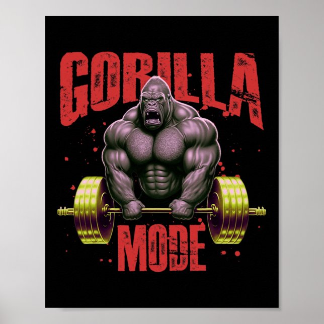 Póster Gorilla Mode Weightlifting Gym Bodybuilding Workou (Frente)