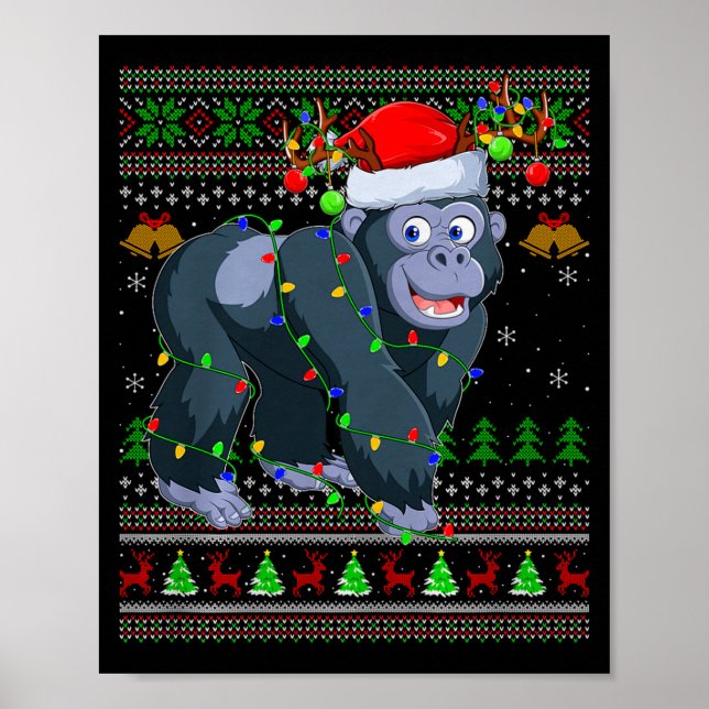 Póster Gorilla Ugly Christmas Sweaters Holiday Santa Cute (Frente)
