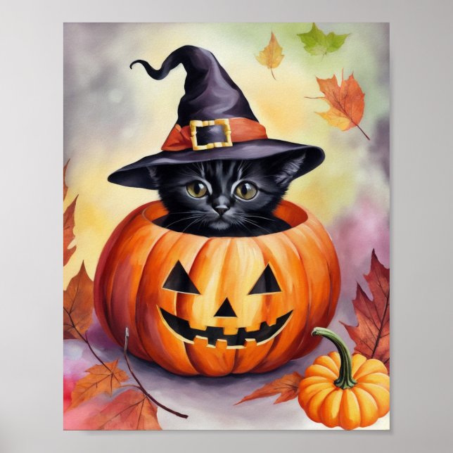 Póster Gorra de Brujas de Calabaza de Halloween para Blac (Frente)