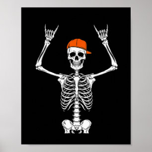 Póster Gorra de esqueleto de roquero Skater Cool Hallowee