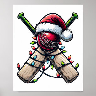 Póster Gorra de Navidad del equipo de jugador de cricket 
