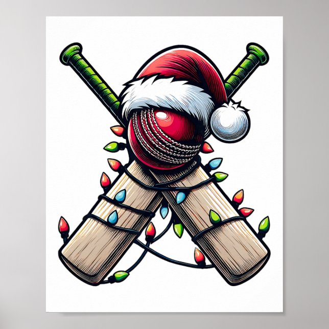 Póster Gorra de Navidad del equipo de jugador de cricket  (Frente)