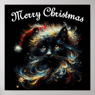 Póster Gorra de Navidades de gato negro capo largo y capr
