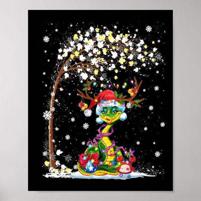 Póster Gorra de renos de serpiente Santa Navidad Árbol di (Frente)