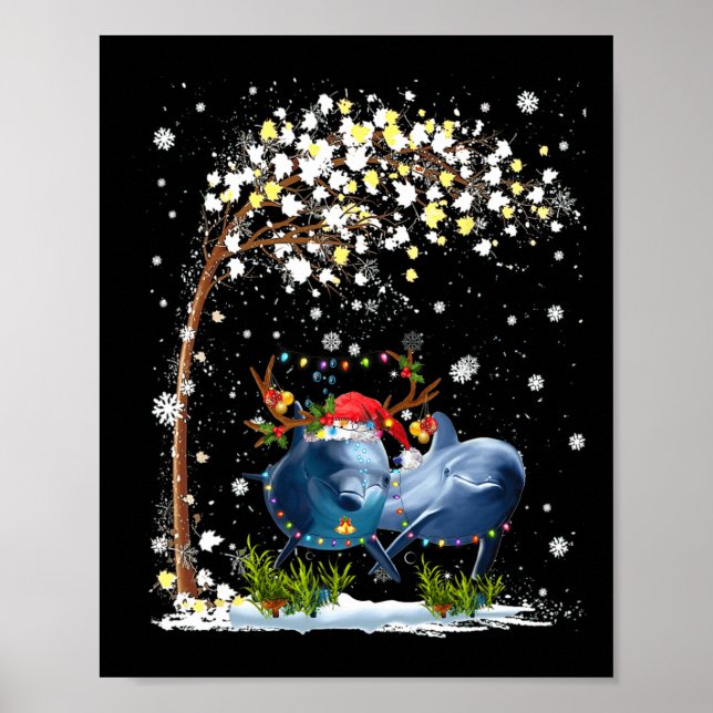 Póster Gorra de renos delfines Santa Christmas Tree Funny (Frente)