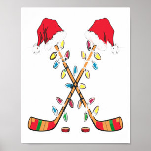 Póster Gorra de Santa de Hockey Luces de Navidad Divertid