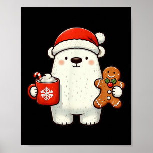 Póster Gorra de Santa de Oso Polar Navidad Vacaciones Xma