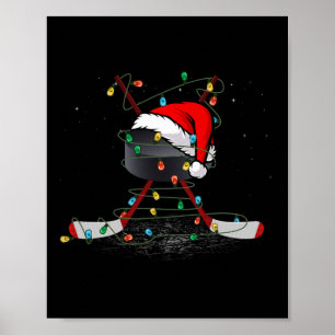 Póster Gorra de Santa divertida de hockey para Navidad Lu