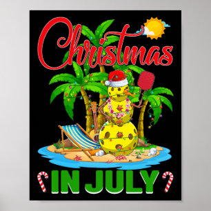 Póster Gorra divertida de Santa de Pickleball hawaiano de