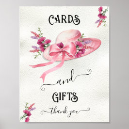 Póster Gorra floral rosa Derby Bridal Shower Table Rótulo