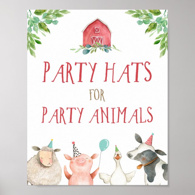 Póster Gorras fiestas Granja Animales Barnyard Boy Cumple (Frente)