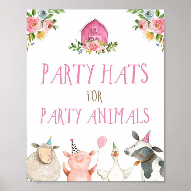 Póster Gorras fiestas Granja Animales Barnyard Chica Cump (Frente)