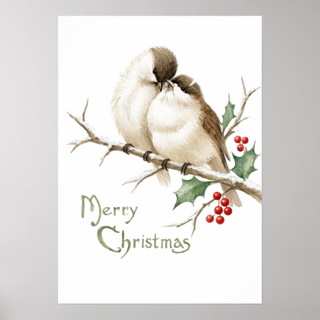 Póster Gorriones en una rama de Navidad (Frente)