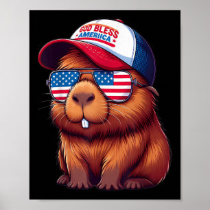 Póster Gorrito de Gorra de Capibara del 4 de Julio – Dios