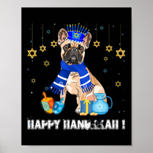 Póster Gorrito de Menorah para Bulldog Francés Feliz Janu