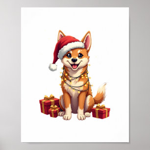 Póster Gorrito de Santa divertido con luces de Navidad pa