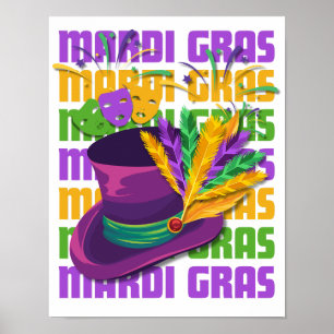 Póster Gorrito elegante sombrero de copa MARDI GRAS