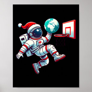 Póster Gorro divertido de Santa Claus astronauta haciendo
