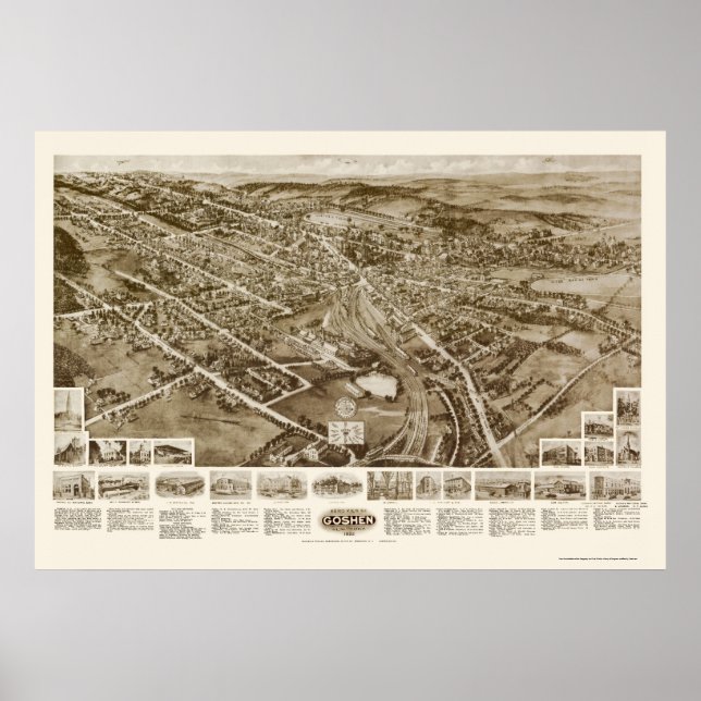 Póster Goshen, Mapa Panorámico de Nueva York - 1922 (Frente)