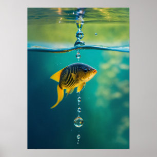 Póster Gota de Agua se Transforma en Pez que se Sumergen