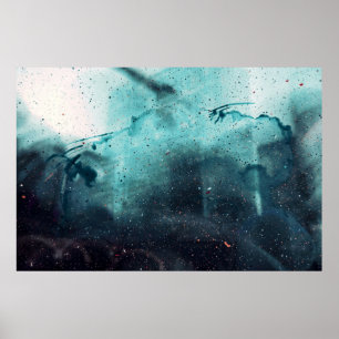 Póster Gotas de agua en la ventana de vidrio