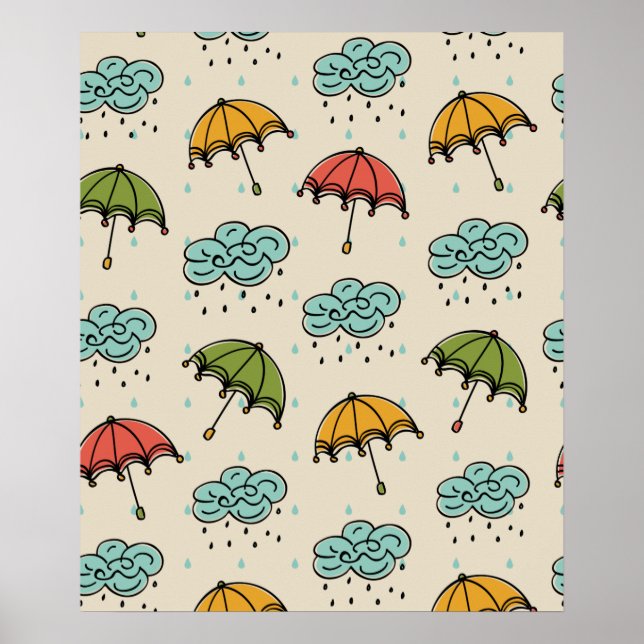 Póster Gotas de agua lluviosa y paraguas (Frente)