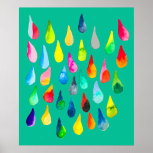 Póster Gotas de lágrima acuarela colorida caprichosa