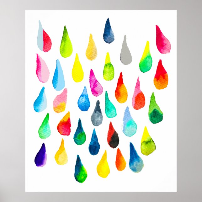 Póster Gotas de lágrima acuarela colorida caprichosa (Frente)