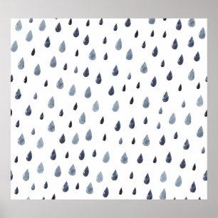 Póster Gotas de lluvia color agua, patrón índigo sin cost