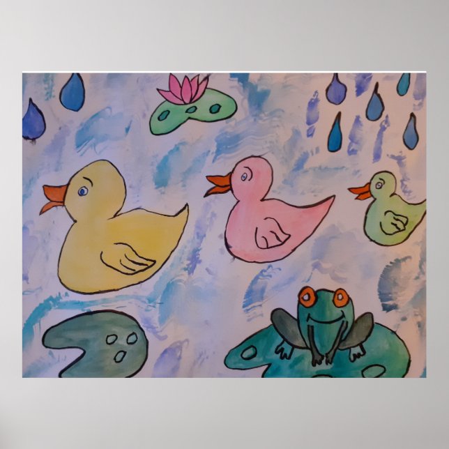 Póster Gotas de lluvia en el Poster Ducklings (Frente)