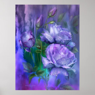 Póster Gotas De Lluvia En Rosas De Lavanda Poster/Impresi