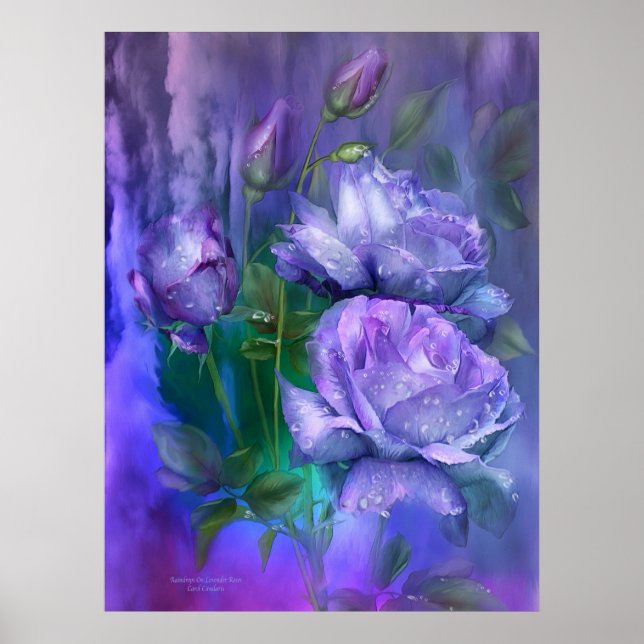 Póster Gotas De Lluvia En Rosas De Lavanda Poster/Impresi (Frente)