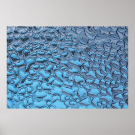 Póster Gotas de lluvia suaves en vidrio azul