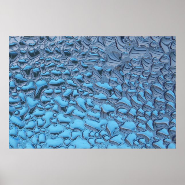 Póster Gotas de lluvia suaves en vidrio azul (Frente)