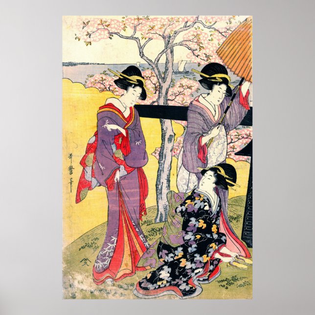 Póster Gotenyama Florecimiento del cerezo Triptych Izquie (Frente)